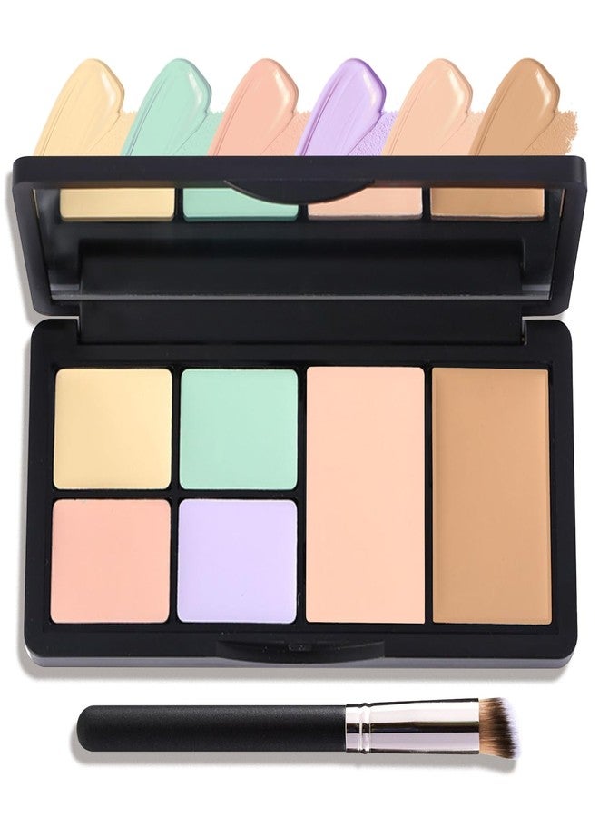 JunKuJK 6 Colors Correcting Concealer Palette,Contouring Highlighting Concealer Palette Makeup Kit with Brush,Foundation Makeup Cream Contour Palette for Conceals Dark Circles,Blemish(01#) - Image 1